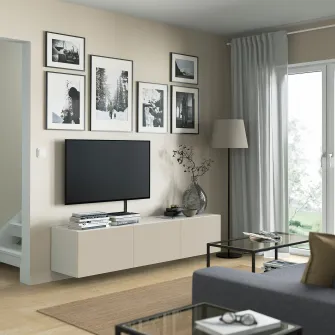 IKEA BESTÅ Comoda TV+usi, alb/Lappviken gri deschis/bej, 180x42x38 cm