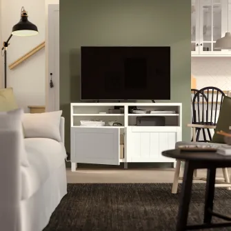 IKEA BESTÅ Comoda TV+usi, alb/Pipmakare alb, 120x42x74 cm