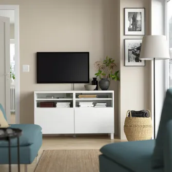 IKEA BESTÅ Comoda TV+usi, alb/Västerviken/Stubbarp alb, 120x42x74 cm