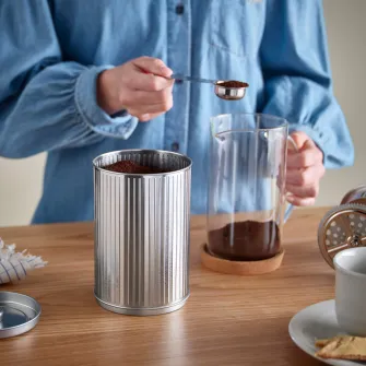 IKEA BETTHAJ Cutie metalica cu capac, cafea/ceai/argintiu, 1.3 l
