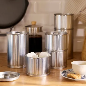 IKEA BETTHAJ Cutie metalica cu capac, cafea/ceai/argintiu, 1.3 l