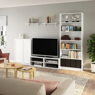 IKEA BILLY / BESTÅ Ansamblu depozitare TV, alb, 280x40x202 cm