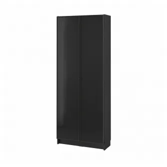 IKEA BILLY / HÖGBO Biblioteca cu usi sticla, negru aspect stejar, 80x30x202 cm