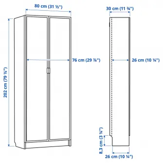 IKEA BILLY / HÖGBO Biblioteca cu usi sticla, negru aspect stejar, 80x30x202 cm