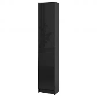 IKEA BILLY / HÖGBO Combinatie biblioteca+usi sticla, negru aspect stejar/negru, 40x30x202 cm