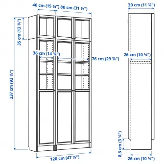 IKEA BILLY / OXBERG Biblioteca, alb/sticla, 120x30x237 cm