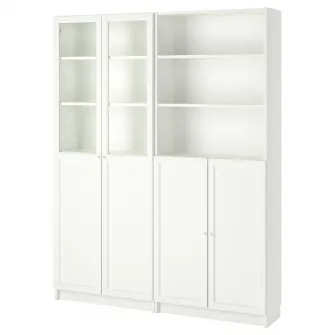 IKEA BILLY / OXBERG Biblioteca+panou/usa sticla, alb, 160x30x202 cm