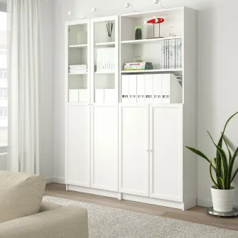 IKEA BILLY / OXBERG Biblioteca+panou/usa sticla, alb, 160x30x202 cm