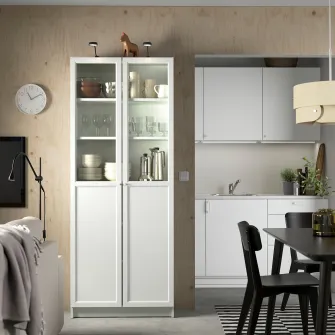 IKEA BILLY / OXBERG Biblioteca+panou/usa sticla, alb, 80x30x202 cm