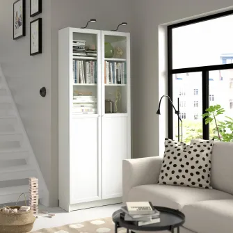 IKEA BILLY / OXBERG Biblioteca+panou/usa sticla, alb, 80x30x202 cm