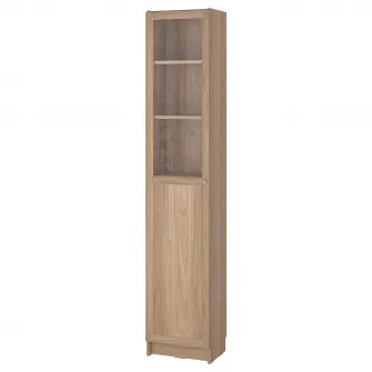 IKEA BILLY / OXBERG Biblioteca+panou/usa sticla, aspect stejar, 40x30x202 cm