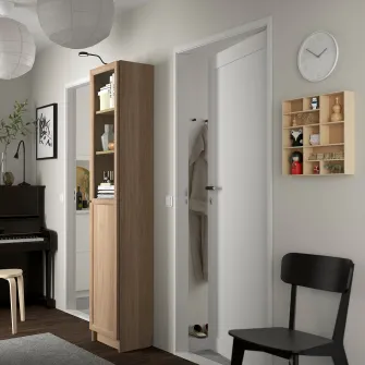 IKEA BILLY / OXBERG Biblioteca+panou/usa sticla, aspect stejar, 40x30x202 cm
