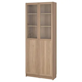 IKEA BILLY / OXBERG Biblioteca+panou/usa sticla, aspect stejar, 80x30x202 cm