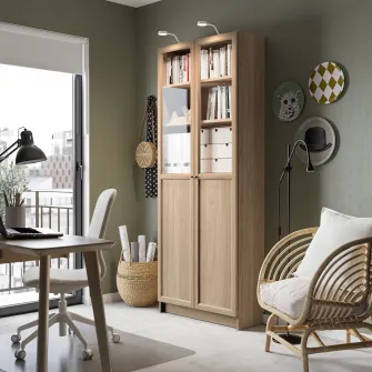 IKEA BILLY / OXBERG Biblioteca+panou/usa sticla, aspect stejar, 80x30x202 cm