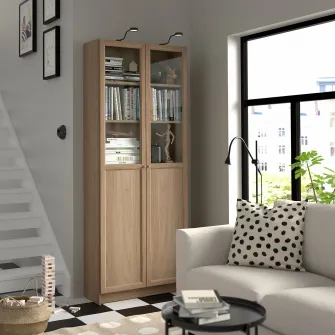 IKEA BILLY / OXBERG Biblioteca+panou/usa sticla, aspect stejar, 80x30x202 cm
