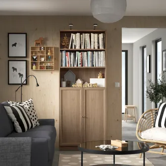 IKEA BILLY / OXBERG Biblioteca+usi, aspect stejar, 80x30x202 cm