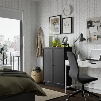 IKEA BILLY / OXBERG Biblioteca+usi, negru aspect stejar, 80x30x106 cm