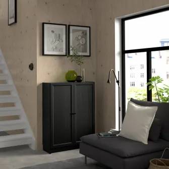 IKEA BILLY / OXBERG Biblioteca+usi, negru aspect stejar, 80x30x106 cm