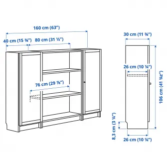 IKEA BILLY / OXBERG Combinatie biblioteca+usi, alb, 160x106 cm