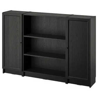 IKEA BILLY / OXBERG Combinatie biblioteca+usi, negru aspect stejar, 160x106 cm