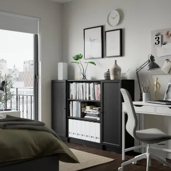 IKEA BILLY / OXBERG Combinatie biblioteca+usi, negru aspect stejar, 160x106 cm
