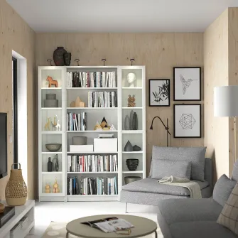 IKEA BILLY / OXBERG Combinatie biblioteca+usi sticla, alb, 160x202 cm
