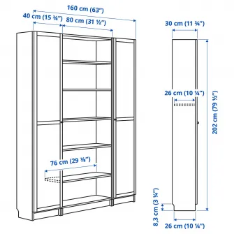 IKEA BILLY / OXBERG Combinatie biblioteca+usi sticla, alb, 160x202 cm
