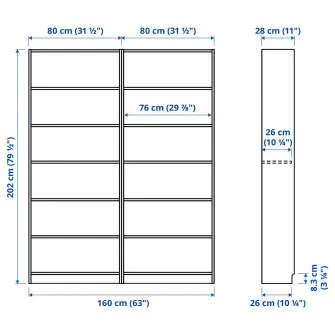 IKEA BILLY Biblioteca, alb, 160x28x202 cm