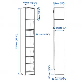 IKEA BILLY Biblioteca, alb, 40x28x237 cm