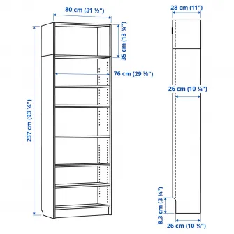 IKEA BILLY Biblioteca, alb, 80x28x237 cm