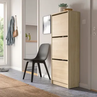 IKEA BISSA Dulap pantofi 3 compartimente, aspect stejar, 49x28x135 cm