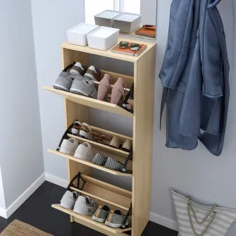IKEA BISSA Dulap pantofi 3 compartimente, aspect stejar, 49x28x135 cm