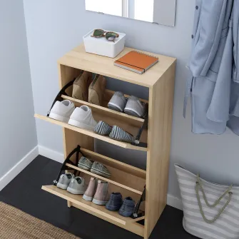 IKEA BISSA Dulap pantofi cu 2 compartimente, aspect stejar, 49x28x93 cm