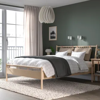 IKEA BJÖRKSNÄS Cadru pat, furnir mesteacan/mesteacan/Luröy, 140x200 cm