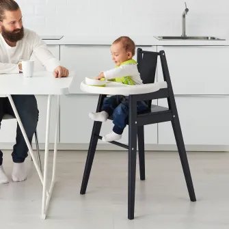 IKEA BLÅMES Scaun inalt cu tava, negru
