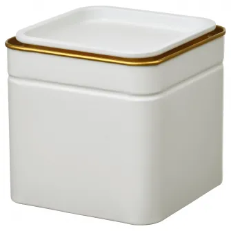 IKEA BLOMNING Cutie metalica cu capac, alb murdar cafea/ceai, 10x10x10 cm