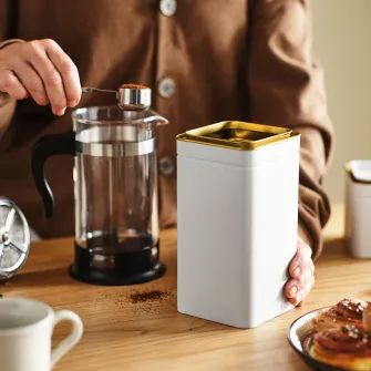 IKEA BLOMNING Cutie metalica cu capac, alb murdar/cafea/ceai, 10x10x20 cm