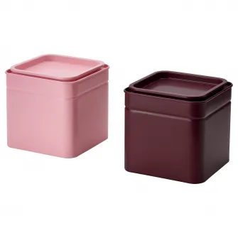 IKEA BLOMNING Cutie metalica cu capac, maro-rosu/roz cafea/ceai, 10x10x10 cm