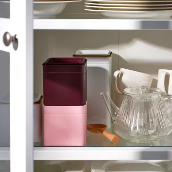 IKEA BLOMNING Cutie metalica cu capac, maro-rosu/roz cafea/ceai, 10x10x10 cm