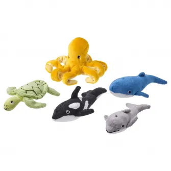 IKEA BLÅVINGAD Jucarie de plus, set 5 buc., animale marine/diverse culori