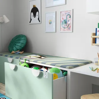 IKEA BÄNKKAMRAT Saltea banca, albastru/verde, 90x50x3 cm
