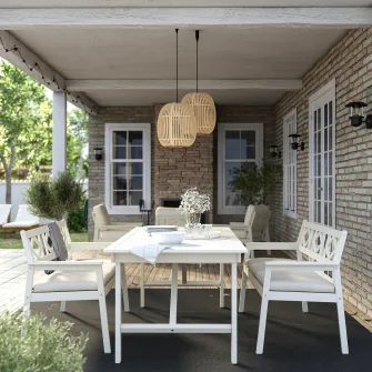 IKEA BONDHOLMEN Banca cu spatar, exterior, alb/bej/Frösön/Duvholmen bej
