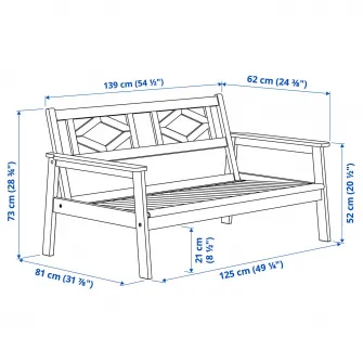 IKEA BONDHOLMEN Canapea 2 locuri exterior, alb/bej, 139x81x73 cm