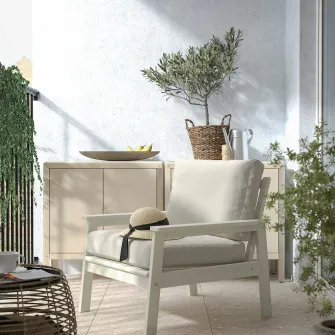 IKEA BONDHOLMEN Fotoliu, exterior, alb/bej/Frösön/Duvholmen bej