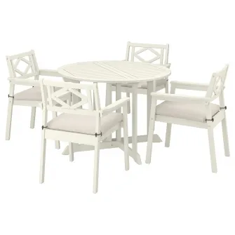 IKEA BONDHOLMEN Masa+4 scaune cu brate, exterior, alb/bej/Frösön/Duvholmen bej
