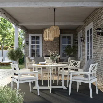 IKEA BONDHOLMEN Masa+4 scaune cu brate, exterior, alb/bej/Frösön/Duvholmen bej