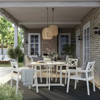 IKEA BONDHOLMEN Masa+4 scaune cu brate, exterior, alb/bej