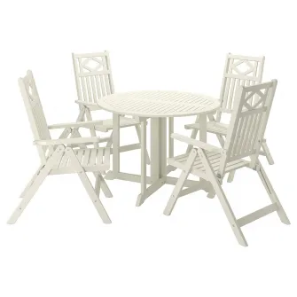 IKEA BONDHOLMEN Masa+4 scaune pliante, exterior, alb/bej