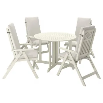 IKEA BONDHOLMEN Masa+4 scaune pliante, exterior, alb/bej/Frösön/Duvholmen bej