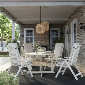 IKEA BONDHOLMEN Masa+4 scaune pliante, exterior, alb/bej/Frösön/Duvholmen bej